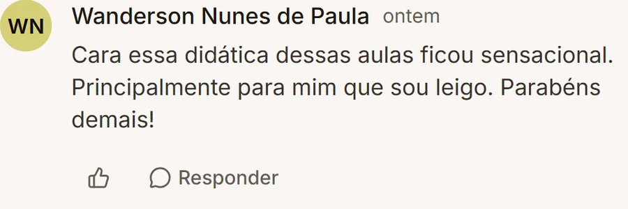 Comentário de aluno na aula O que é integração, na área de alunos do curso