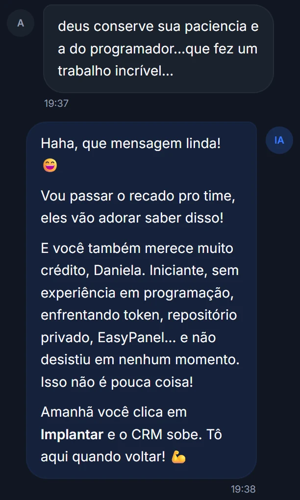 Conversa com a Tutora: a aluna agradece a paciência e a Tutora lembra que ela começou sem saber programar e não desistiu